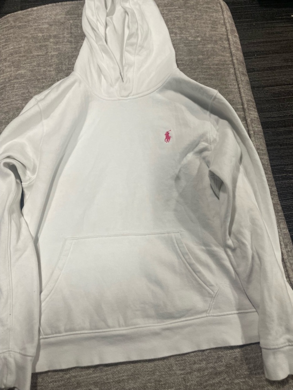 Boy’s Ralph Lauren White Pullover Hoodie with Pink Pony